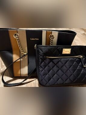 Calvin Klein Black Tote & Quilted Crossbody Bundle set for $35